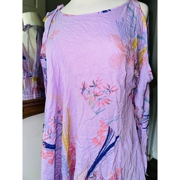 FP1 FREE PEOPLE Lilac Purple Clear Skies Floral Cold Shoulder Tunic Mini Dress X - Picture 4 of 7